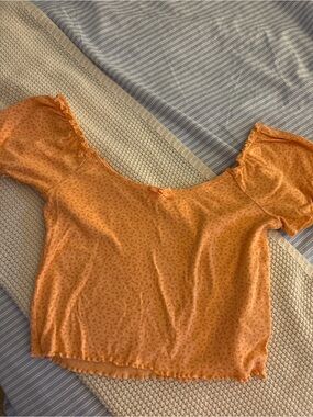 American Eagle Outfitters Orange Floral Off-Shoulder Crop Top